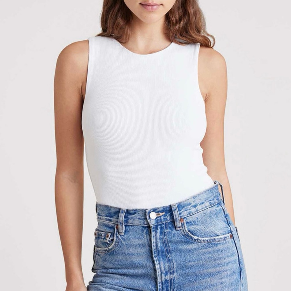 Nuuds White Sleeveless Ribbed Bodysuit